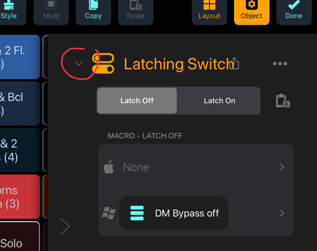 Screenshot of Metagrid showing how to select the latching switch