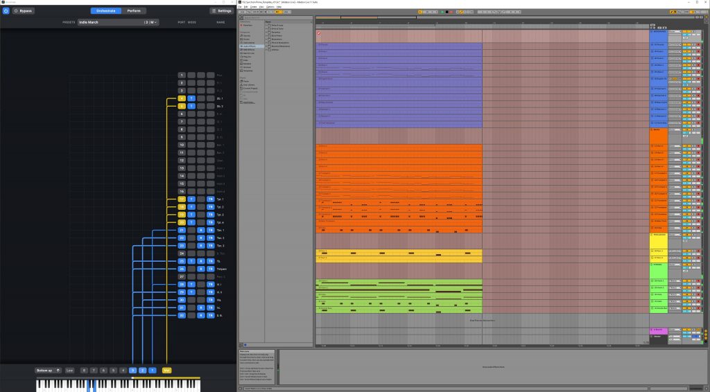 A screenshot of Ableton Live and Divisimate recording multiple tracks of MIDI data