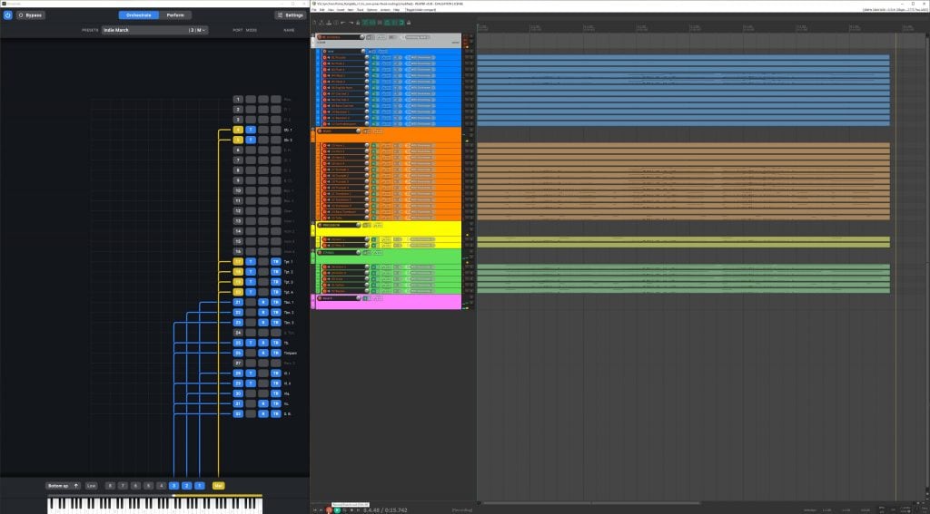 A screenshot of Reaper and Divisimate recording multiple tracks of MIDI data